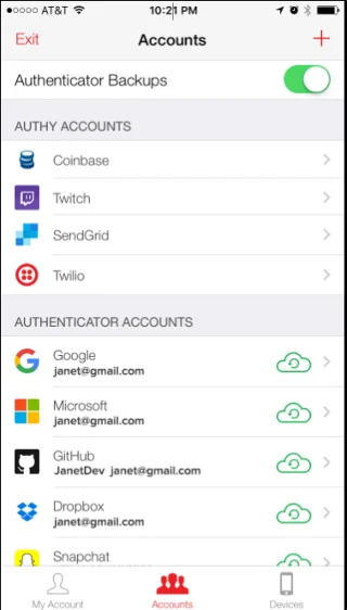 Setel kata sandi cadangan Authy
