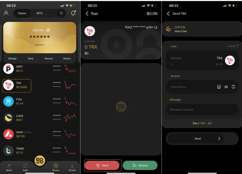 Enviar TRX desde Coin98 Wallet