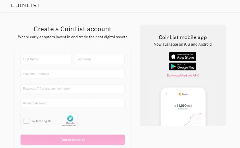 Captura de Registro En Coinlist