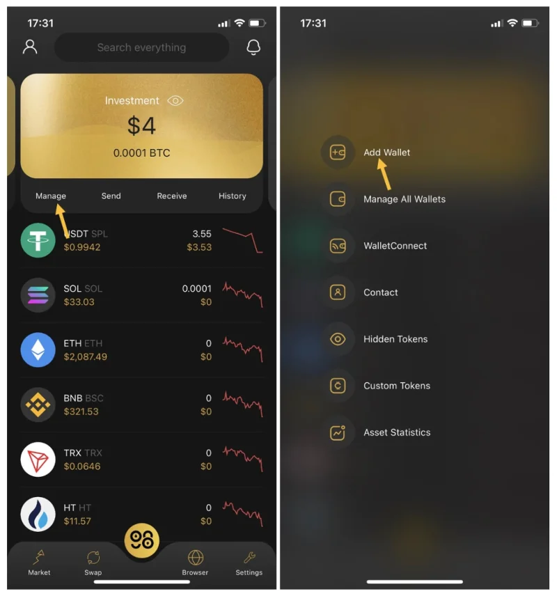 Visualisierung des Verwaltungsscreens zum Wallet