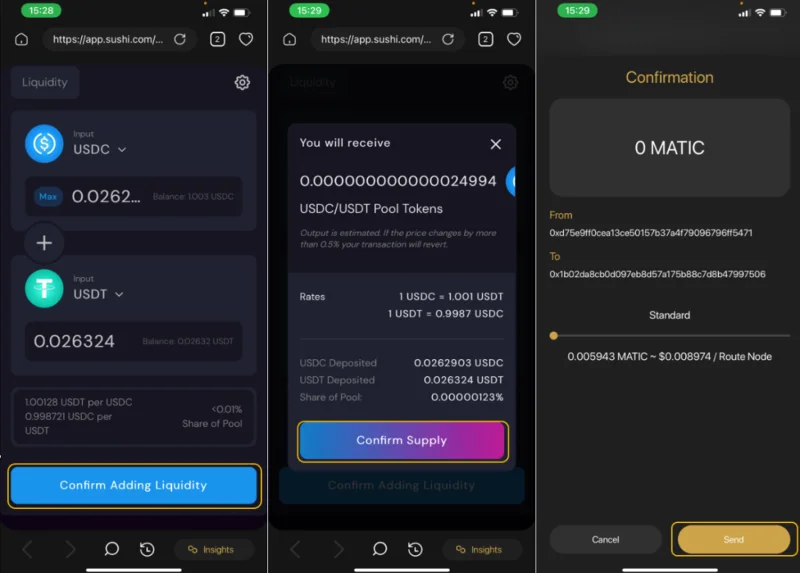 Instrucțiuni pentru utilizarea SushiSwap direct pe Coin98 Super App