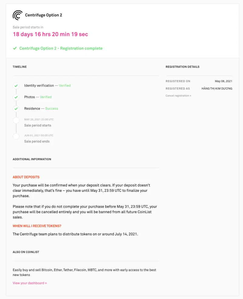 Инструкции по участию в продаже токенов Centrifuge (CFG) на Coinlist подробные и понятные.