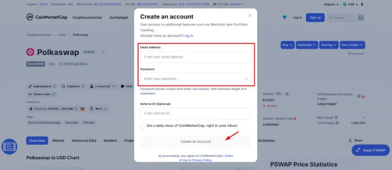 Crear cuenta en CoinMarketCap