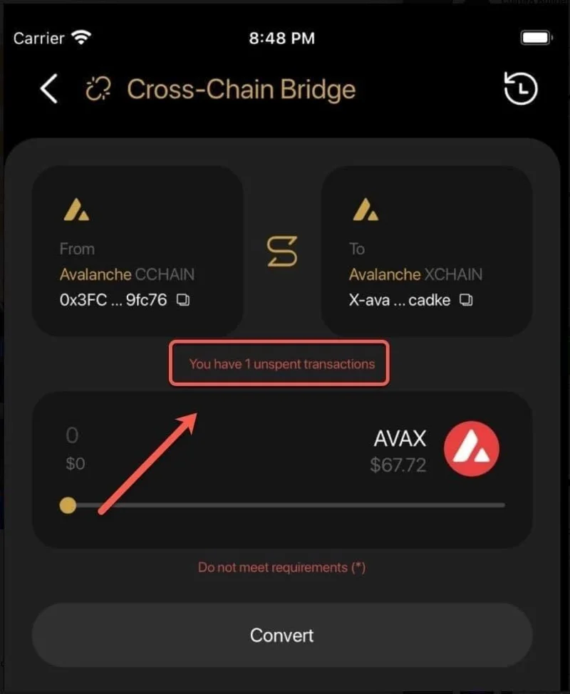 Instruções para converter AVAX C-Chain em AVAX X-Chain e vice-versa