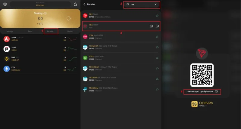 Coin98 Wallet para almacenar TRX