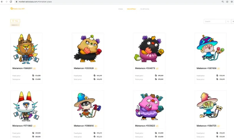 Metamon en NFT Marketplace de Radio Caca