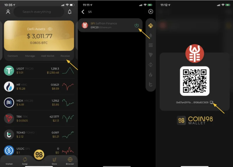 Petunjuk untuk menyimpan token SFI di Dompet Coin98