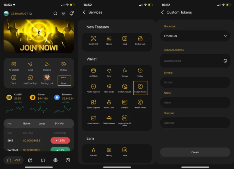 Cómo agregar token personalizado en Coin98 Super App