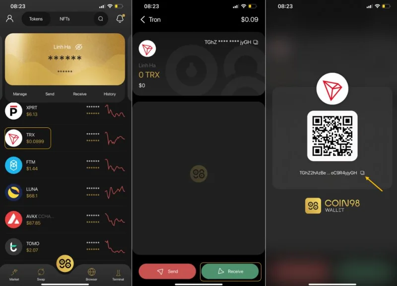 Recibir TRX en Coin98 Wallet