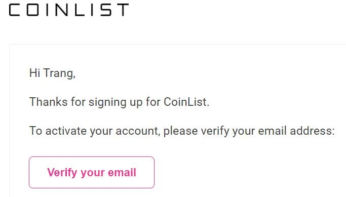 Confirmación de correo en Coinlist