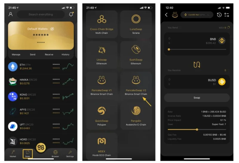 دليل AZ حول كيفية استخدام PancakeSwap على تطبيق Coin98 Super