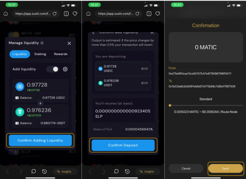 Instrucțiuni pentru utilizarea SushiSwap direct pe Coin98 Super App