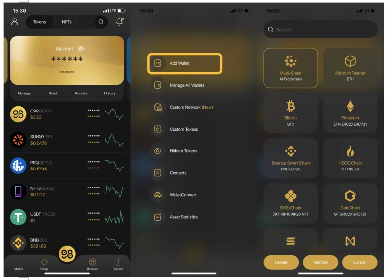 Instrucciones para importar Trust Wallet a Coin98 Wallet