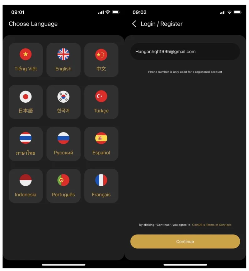 Interfaz de Coin98 Wallet - billetera Tron