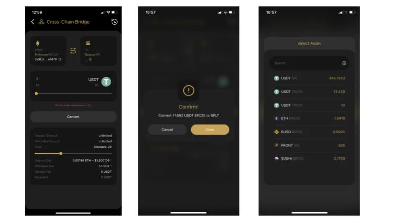 Instructies om BEP20-, TRC20-tokens om te zetten in SPL-tokens en vice versa op Coin98 Wallet