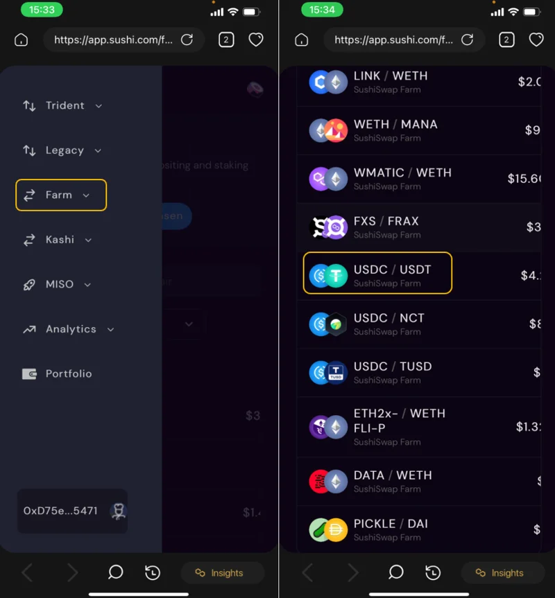 Instrucțiuni pentru utilizarea SushiSwap direct pe Coin98 Super App