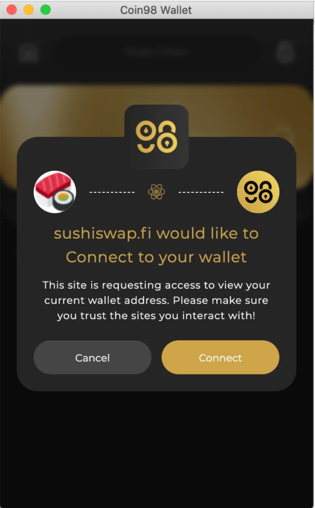 Instrucciones para conectar Coin98 Wallet con SushiSwap
