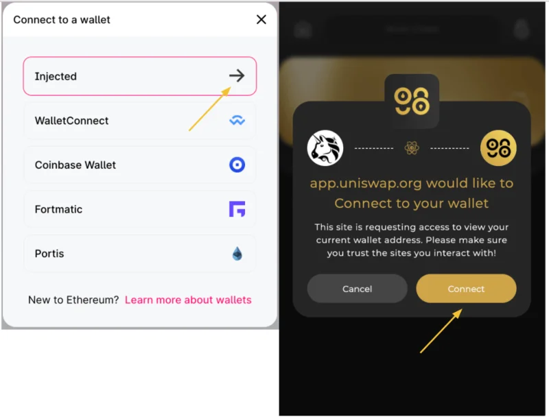 Instrucciones para conectar Coin98 Wallet con Uniswap