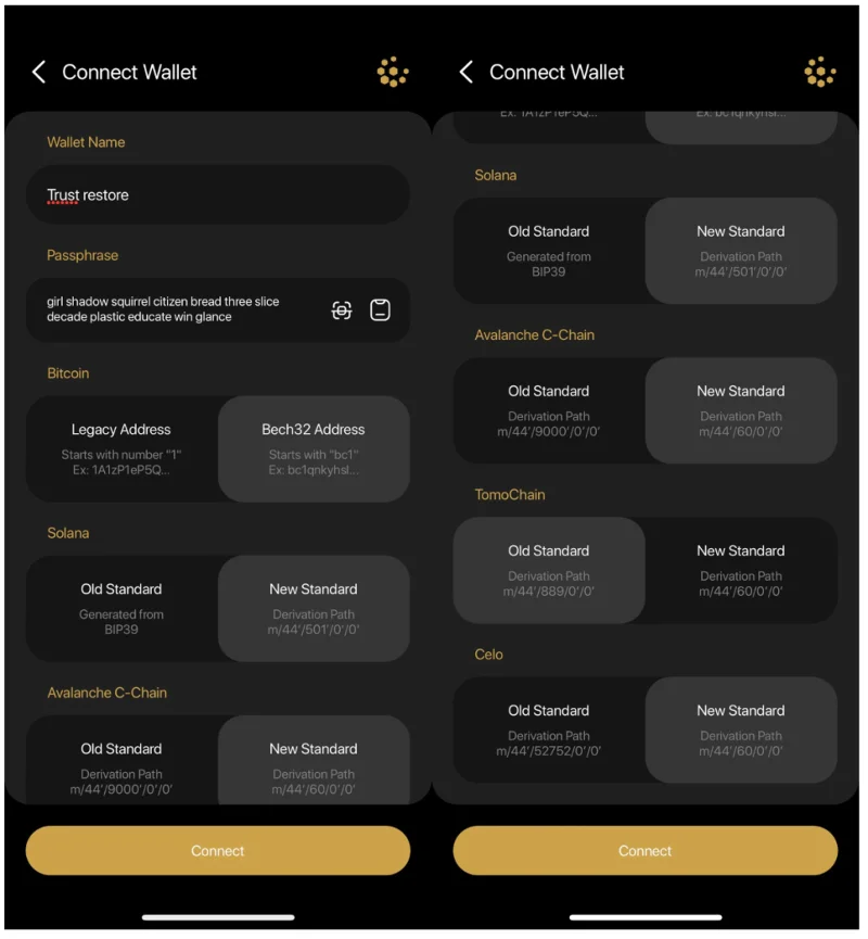 Instrucciones para importar Trust Wallet a Coin98 Wallet