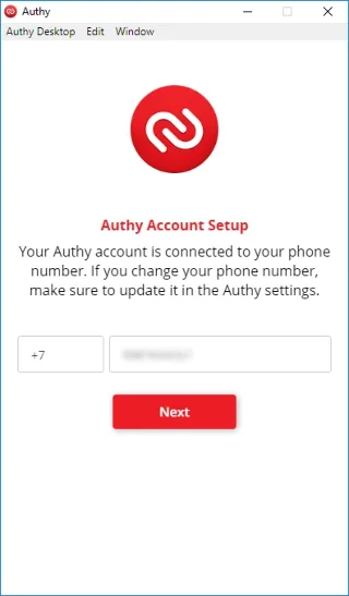 Masukkan nomor telepon di Authy