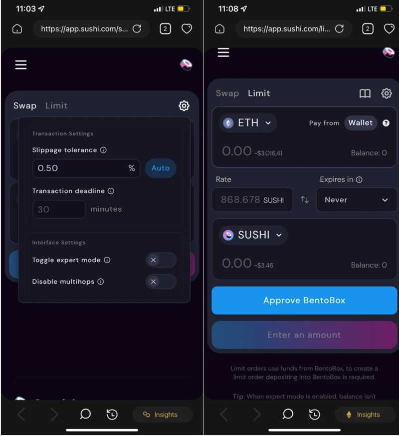 Instrucțiuni pentru utilizarea SushiSwap direct pe Coin98 Super App