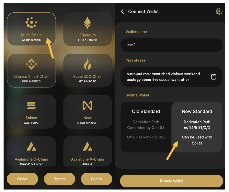 Instrucciones para importar Trust Wallet a Coin98 Wallet