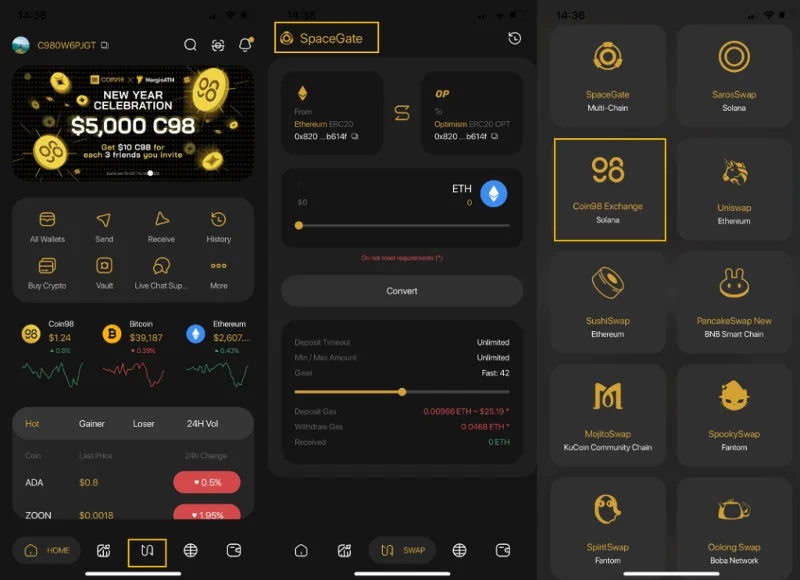 Instructies om Coin98 Exchange rechtstreeks op Coin98 Super App te gebruiken