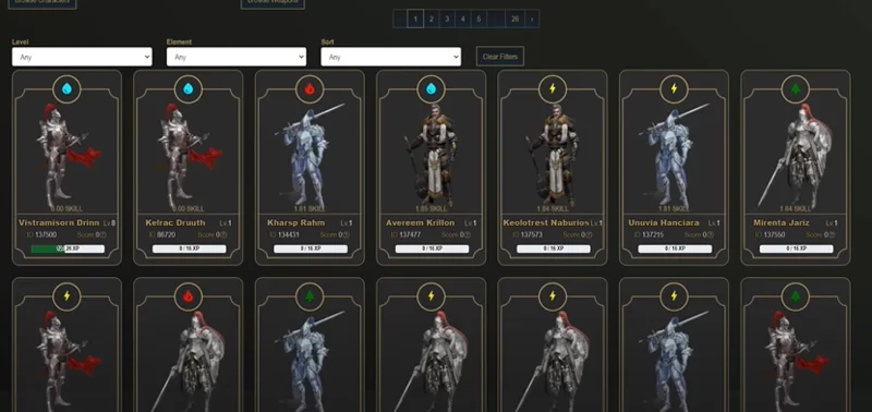 Interfaz del marketplace en CryptoBlades