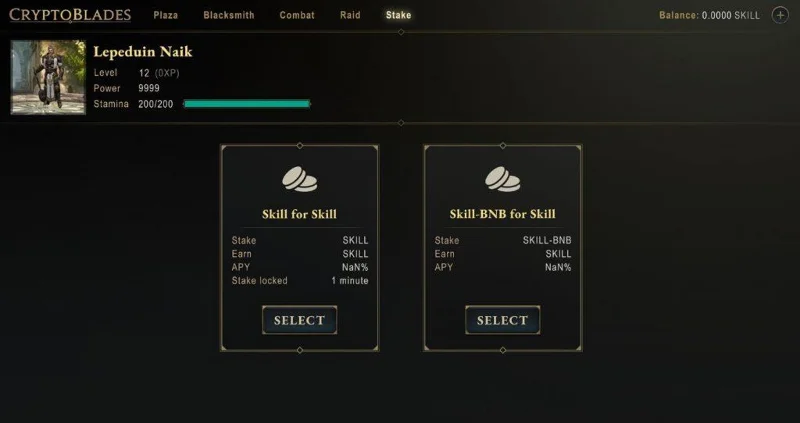 Interfaz de staking en CryptoBlades